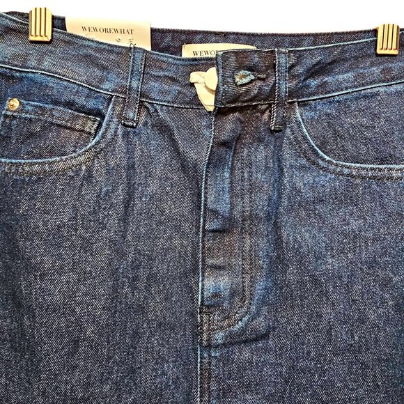 WeWoreWhat Denim Midi Skirt S Dark‎ Wash Cotton Blend Front & Back Pockets - Picture 3 of 11
